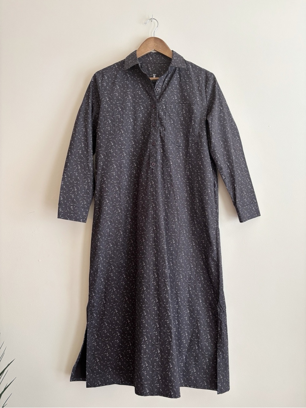 KMM Collective Grey Retro Print Midi Shirt Dress XS Lagenlook